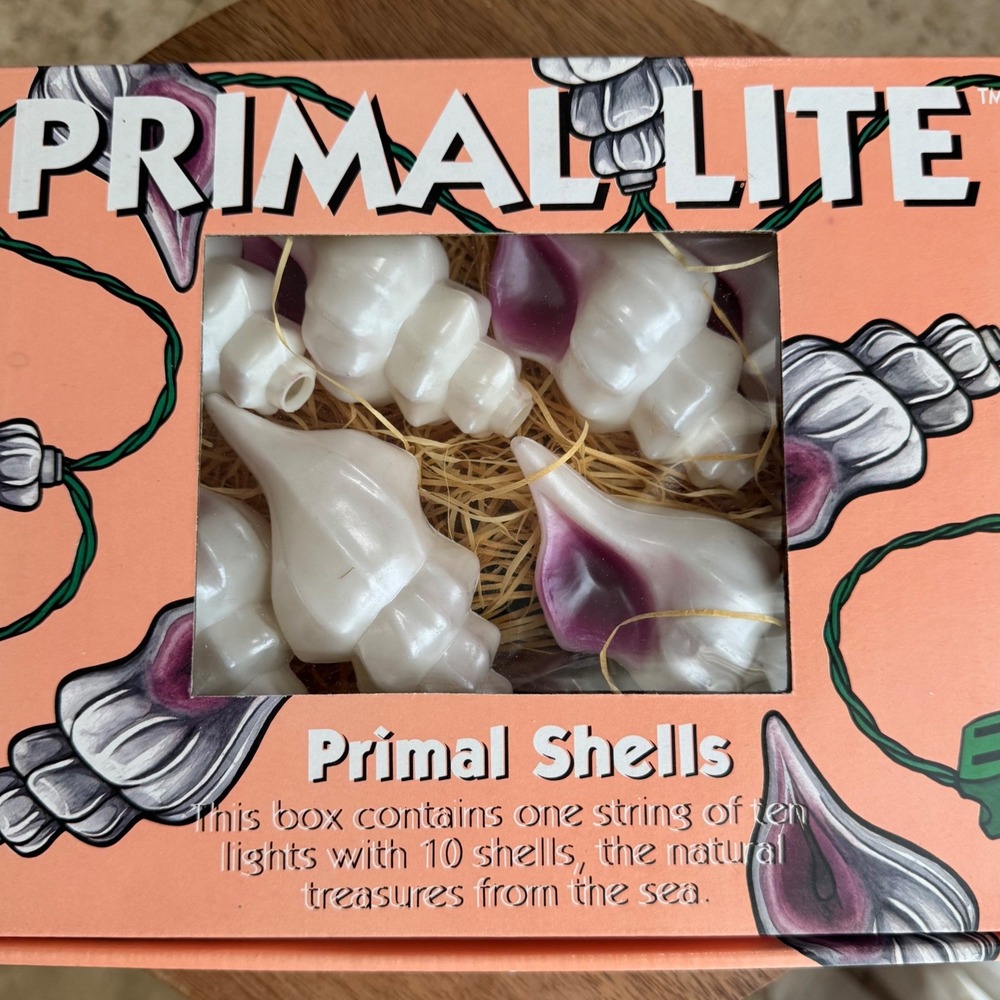 NIB VTG 90s Primal Lite Shell String Lights 14ft 10 shells Kitsch Patio Tropical - Picture 2 of 6